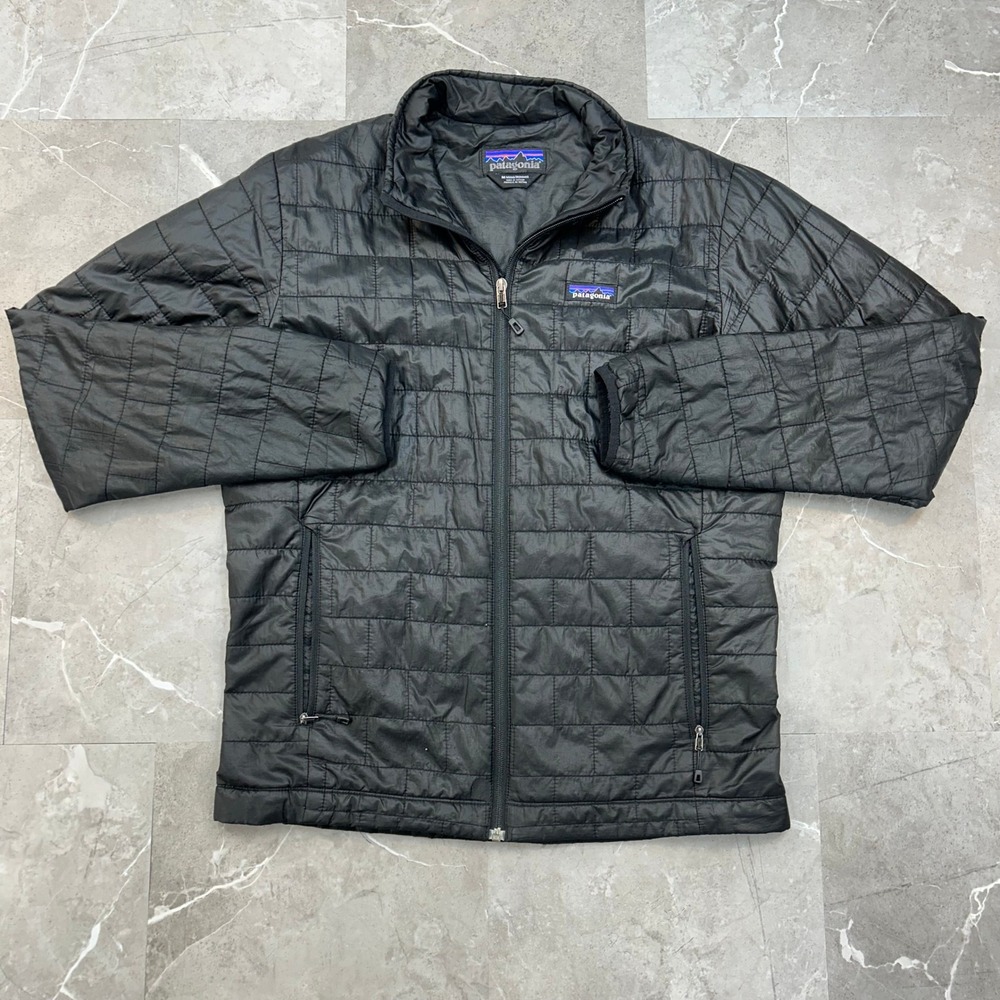 Patagonia Nano Puff Jacket Men Medium Full Zip Puffer Coat Black Hiking Gorpcore